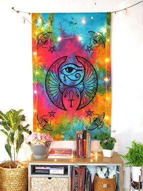 Oussum Wall Hanging tie-dye multicolor Cotton Eye of Horus Poster Tapestry